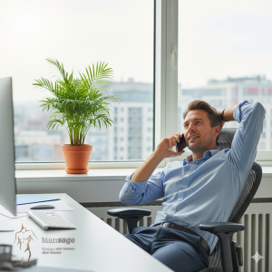 Een man is aan het bellen op kantoor om een afspraak te maken voor een massage
